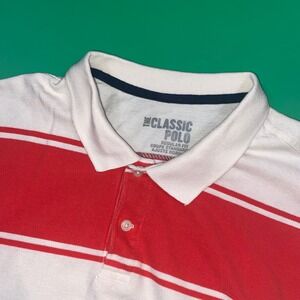 Old Navy Mens Classic Polo Shirt Red‎ White Stripe Regular Fit XL